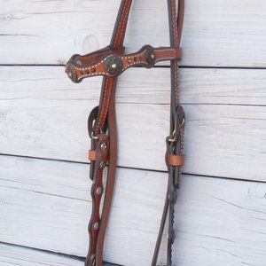 Circle Y Scalloped Bronze Conchos Buckles Browband Headstall 19958